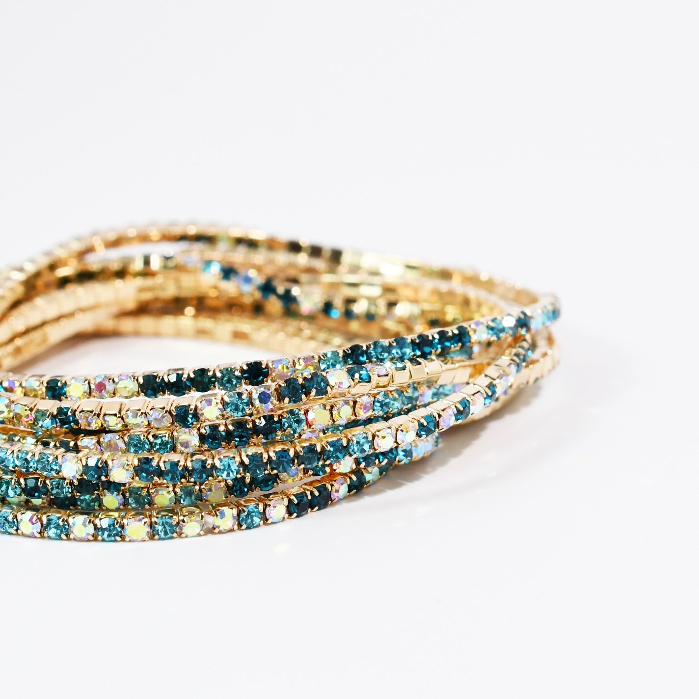 Iridescent Blue Crystal Bracelet Set