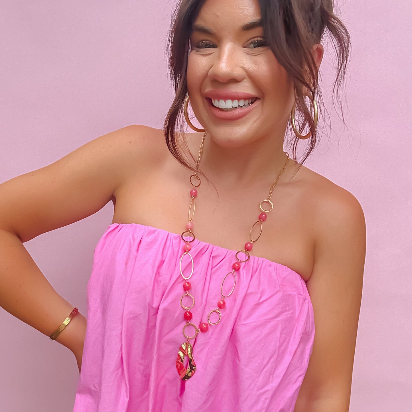 Colorful charms gold necklace featuring gemstone details, layered jewelry design, trendy accessory for women’s jewelry collections, boutique wholesale fashion necklace that is hypoallergenic, tarnish free, and waterproof jewelry with a cute aesthetic statement style