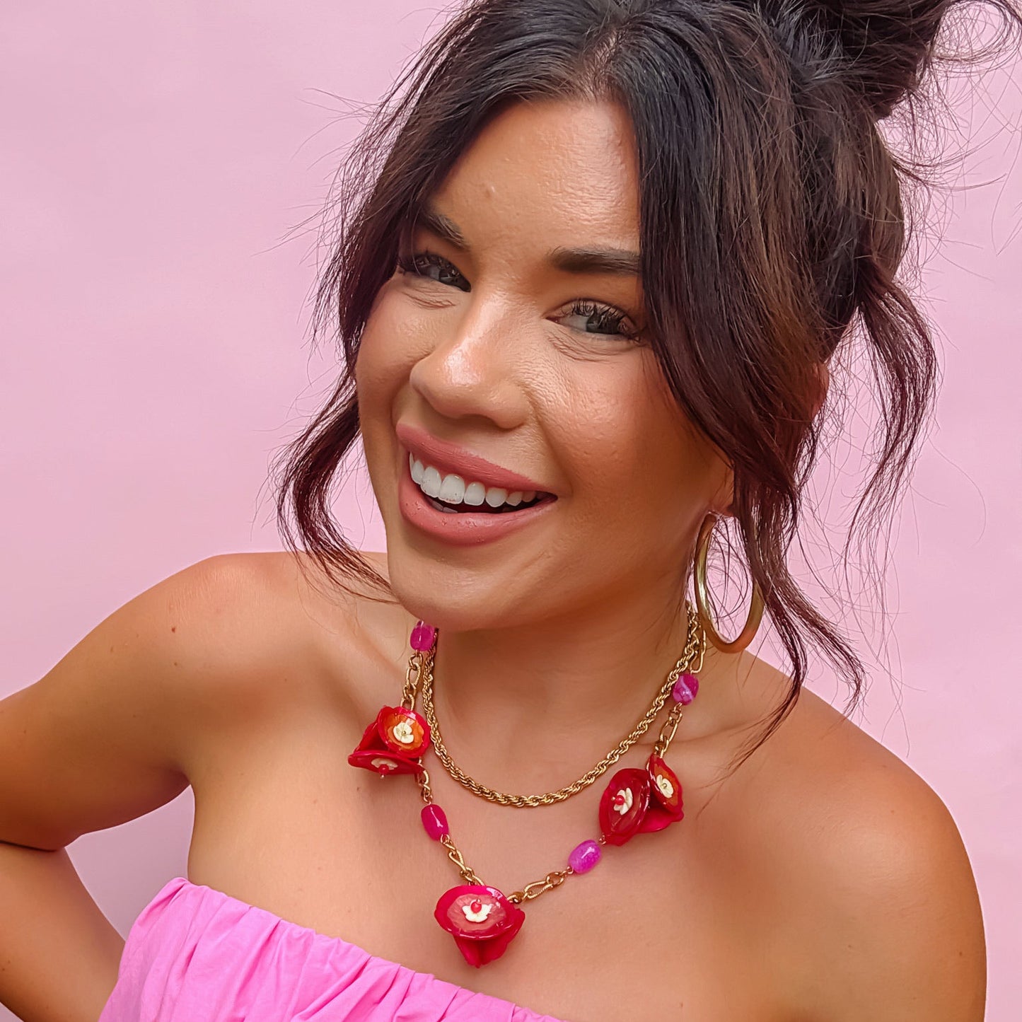 Colorful charms gold necklace featuring gemstone details, layered jewelry design, trendy accessory for women’s jewelry collections, boutique wholesale fashion necklace that is hypoallergenic, tarnish free, and waterproof jewelry with a cute aesthetic statement style