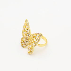 Gold Big Butterfly Crystal Ring
