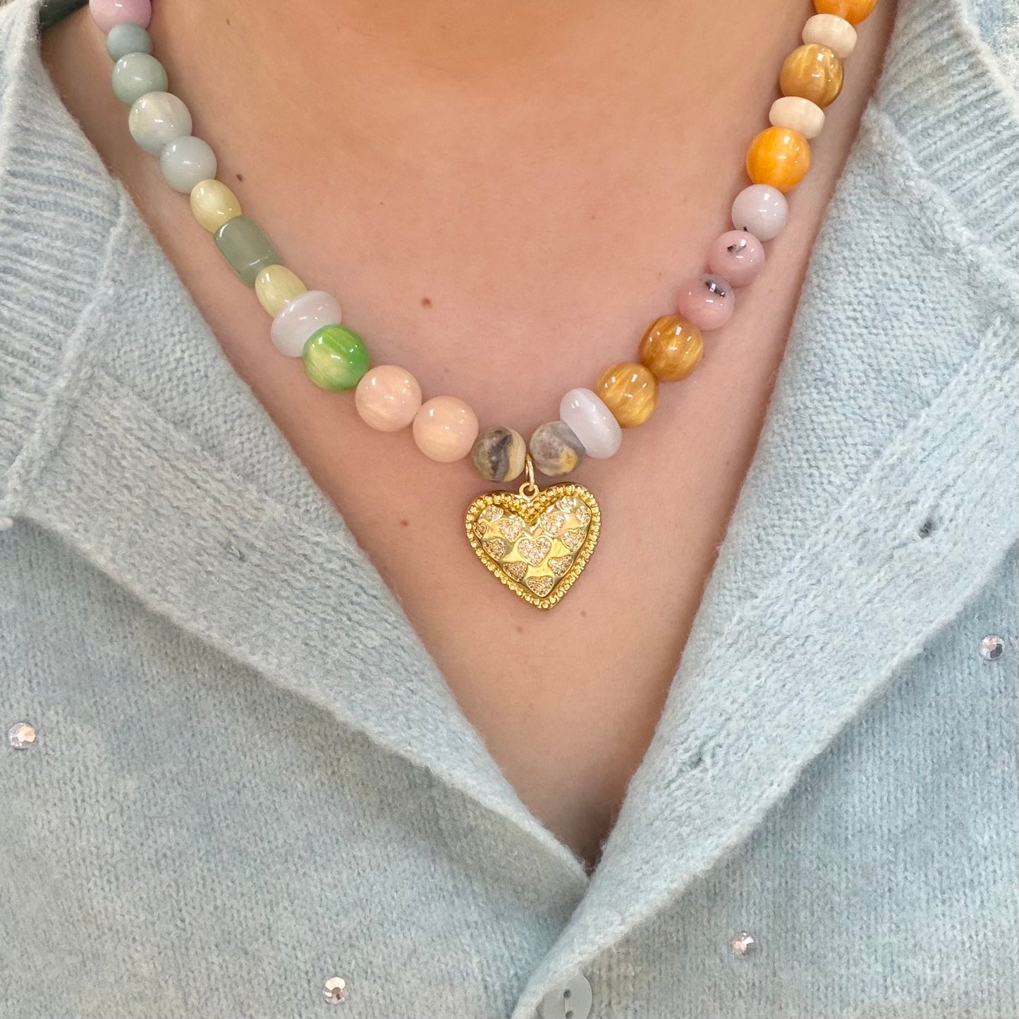 Rainbow Gem Heart Necklace