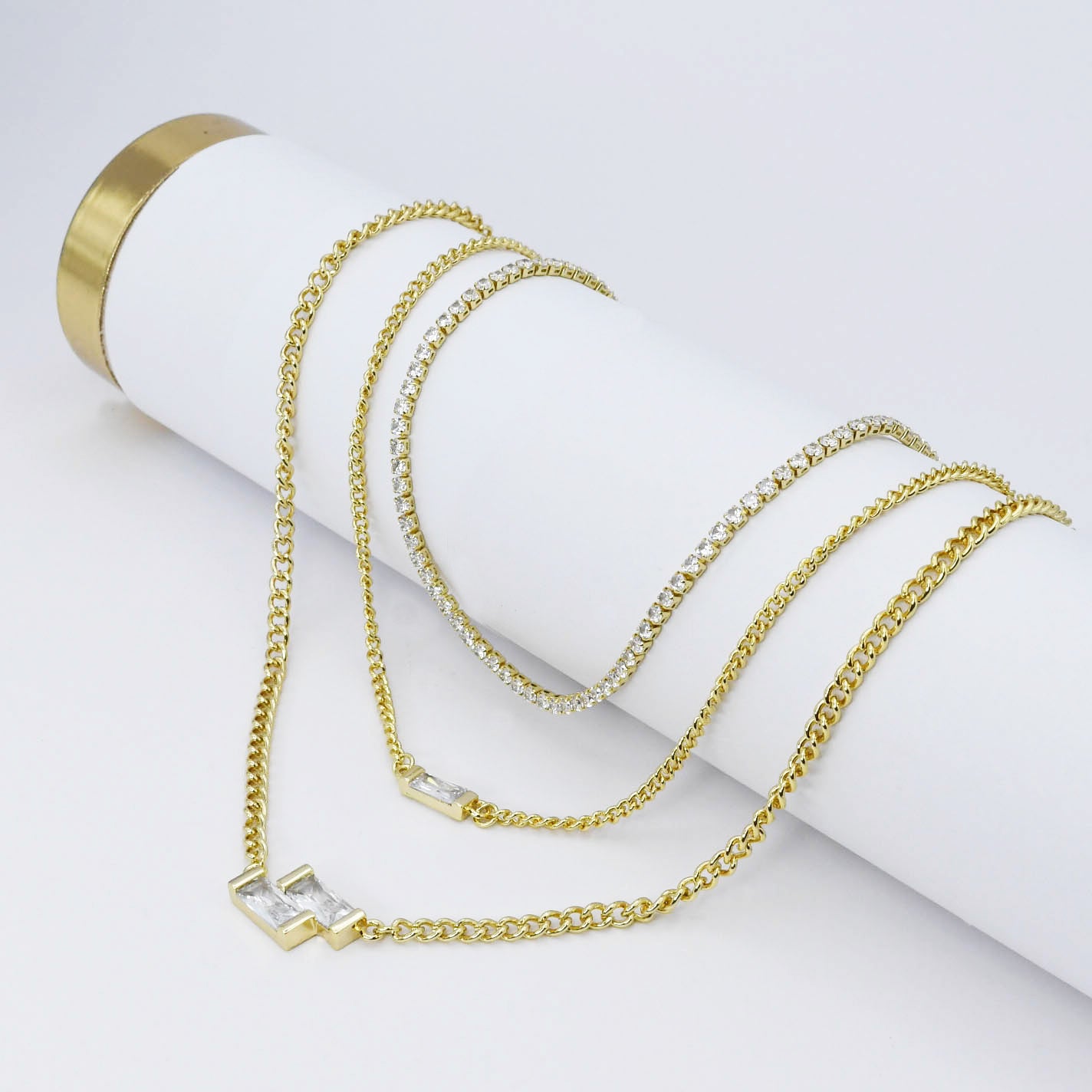 Crystal Trinity Layer Necklace