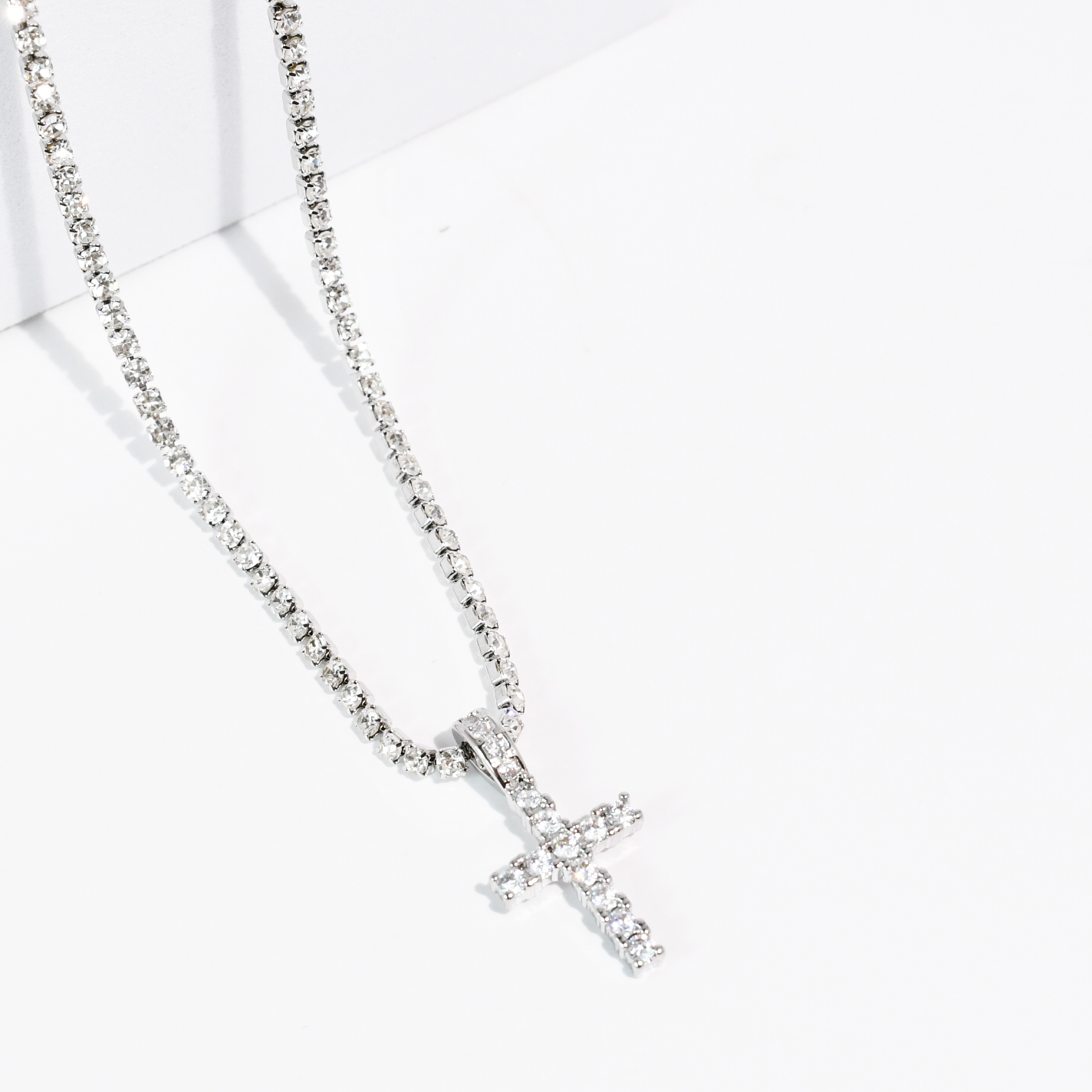Divine Crystal Cross Silver Necklace