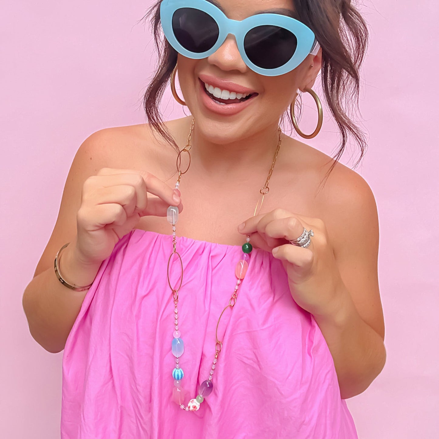 Colorful charms gold necklace featuring gemstone details, layered jewelry design, trendy accessory for women’s jewelry collections, boutique wholesale fashion necklace that is hypoallergenic, tarnish free, and waterproof jewelry with a cute aesthetic statement style