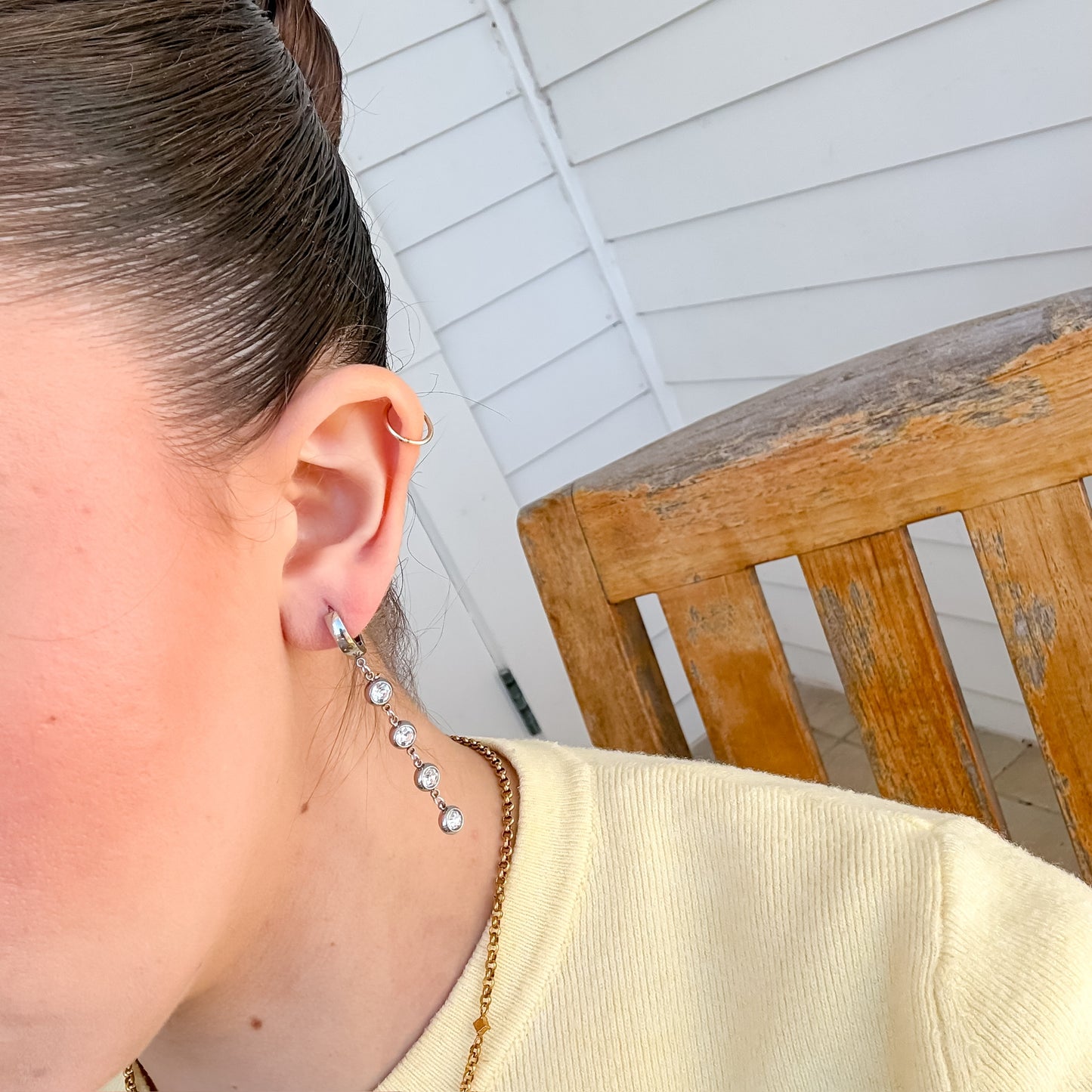 Heavens Drop Huggie Silver