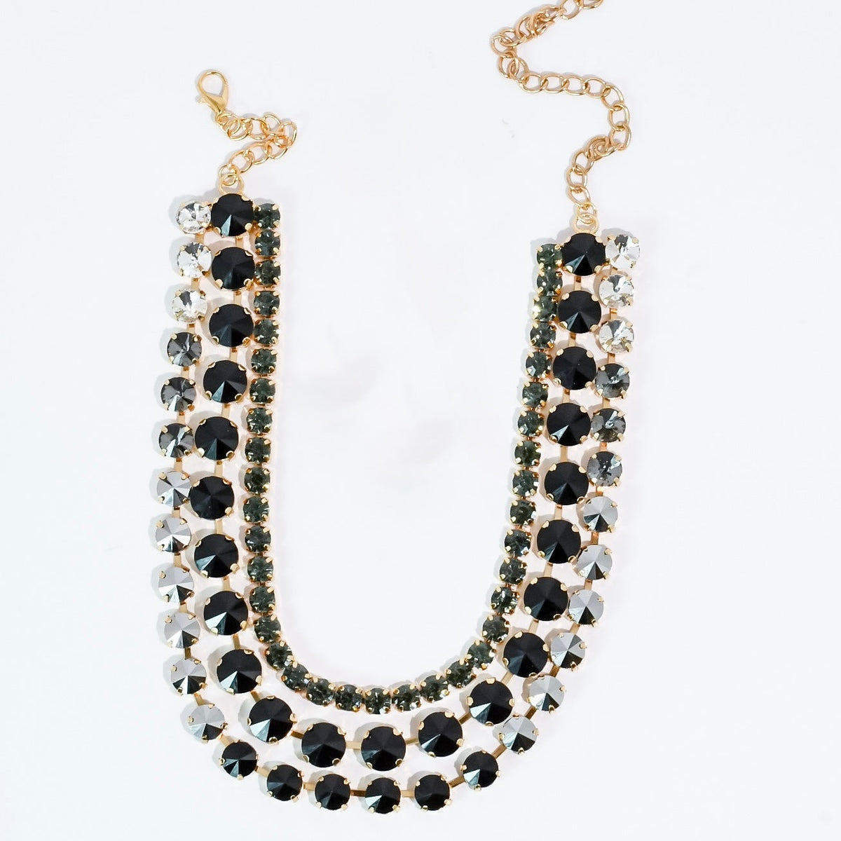 Black Three Strand Crystal Jewelry Set