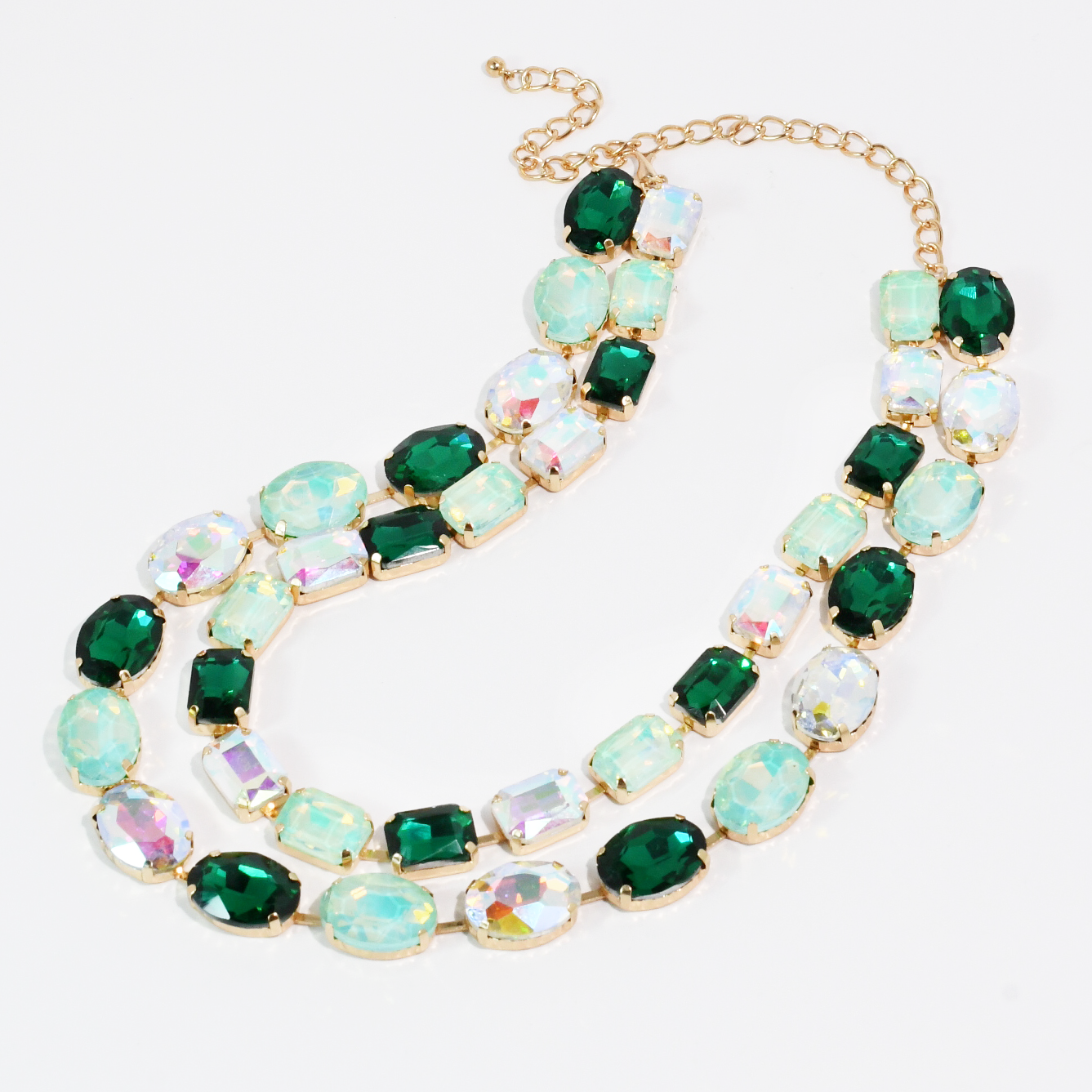 Green Layered Round Crystal Necklace