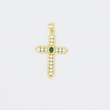 Load image into Gallery viewer, Pearl Gem Cross Charm
