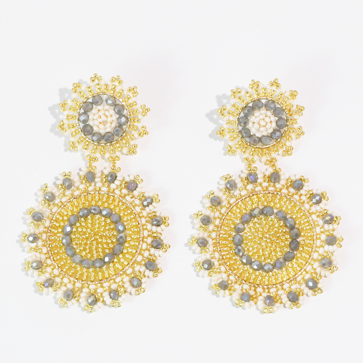 Grey Bloom Beaded Earring