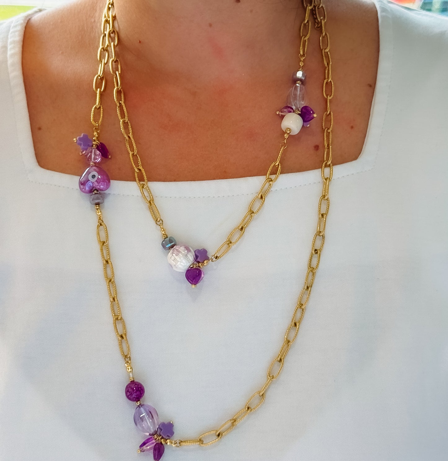 colorful necklace, trendy jewelry, statement accessory, boutique wholesale, gold plated, beaded design, fashion chain, hypoallergenic, tarnish free, waterproof jewelry, cute charms, aesthetic style, handmade look, women’s fashion, gift idea