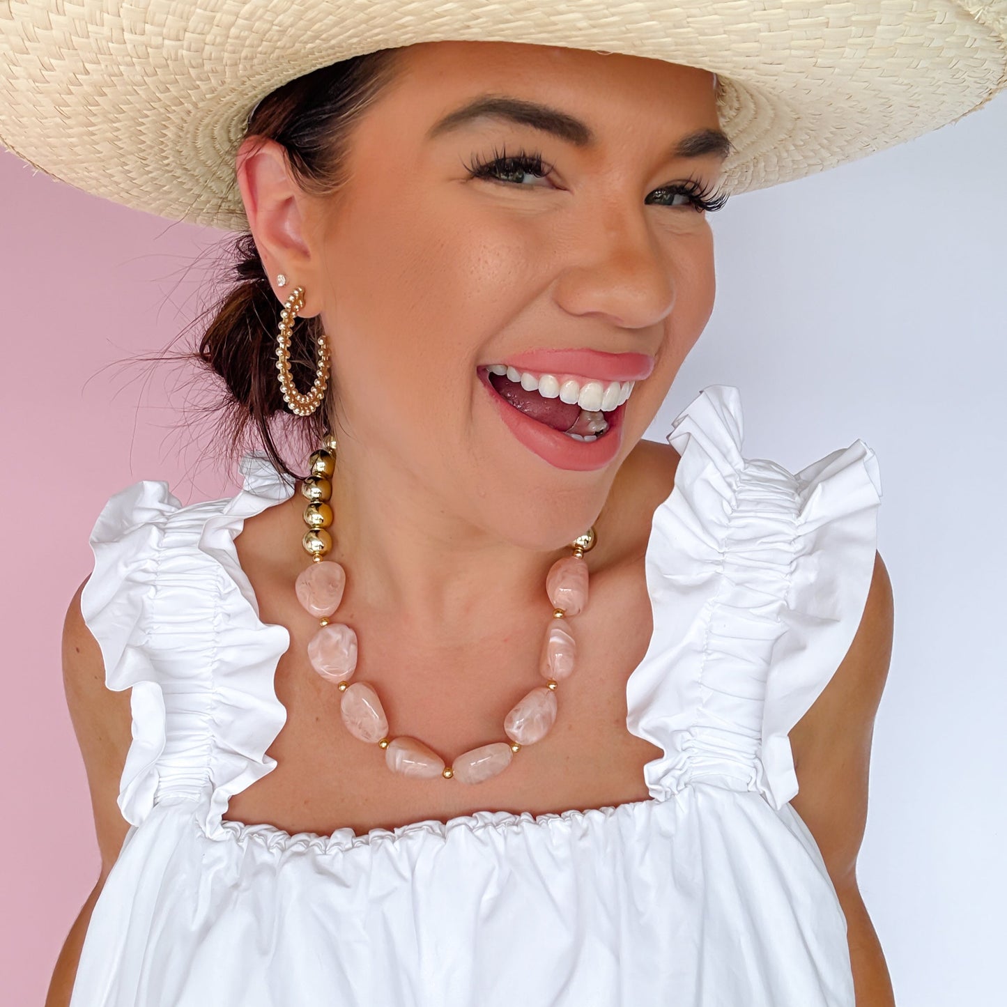 Colorful charms gold necklace featuring gemstone details, layered jewelry design, trendy accessory for women’s jewelry collections, boutique wholesale fashion necklace that is hypoallergenic, tarnish free, and waterproof jewelry with a cute aesthetic statement style