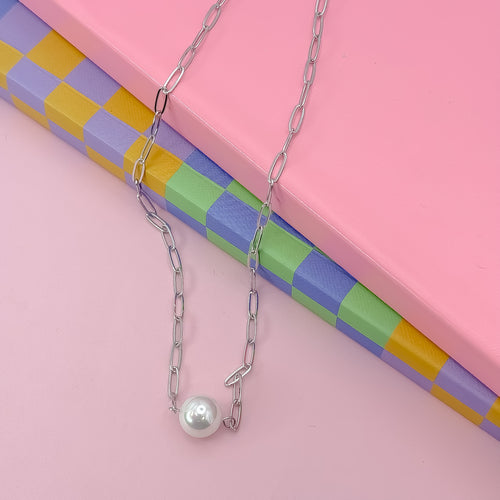 Single Pearl Silver Necklace