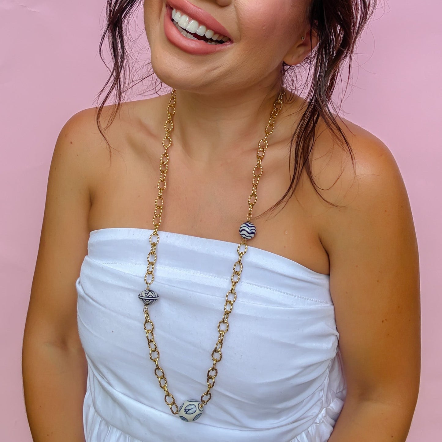 Colorful charms gold necklace featuring gemstone details, layered jewelry design, trendy accessory for women’s jewelry collections, boutique wholesale fashion necklace that is hypoallergenic, tarnish free, and waterproof jewelry with a cute aesthetic statement style