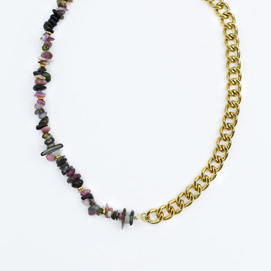 Mauve Stone & Chain Necklace