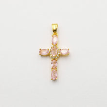 Load image into Gallery viewer, Pink Stone Cross Charm
