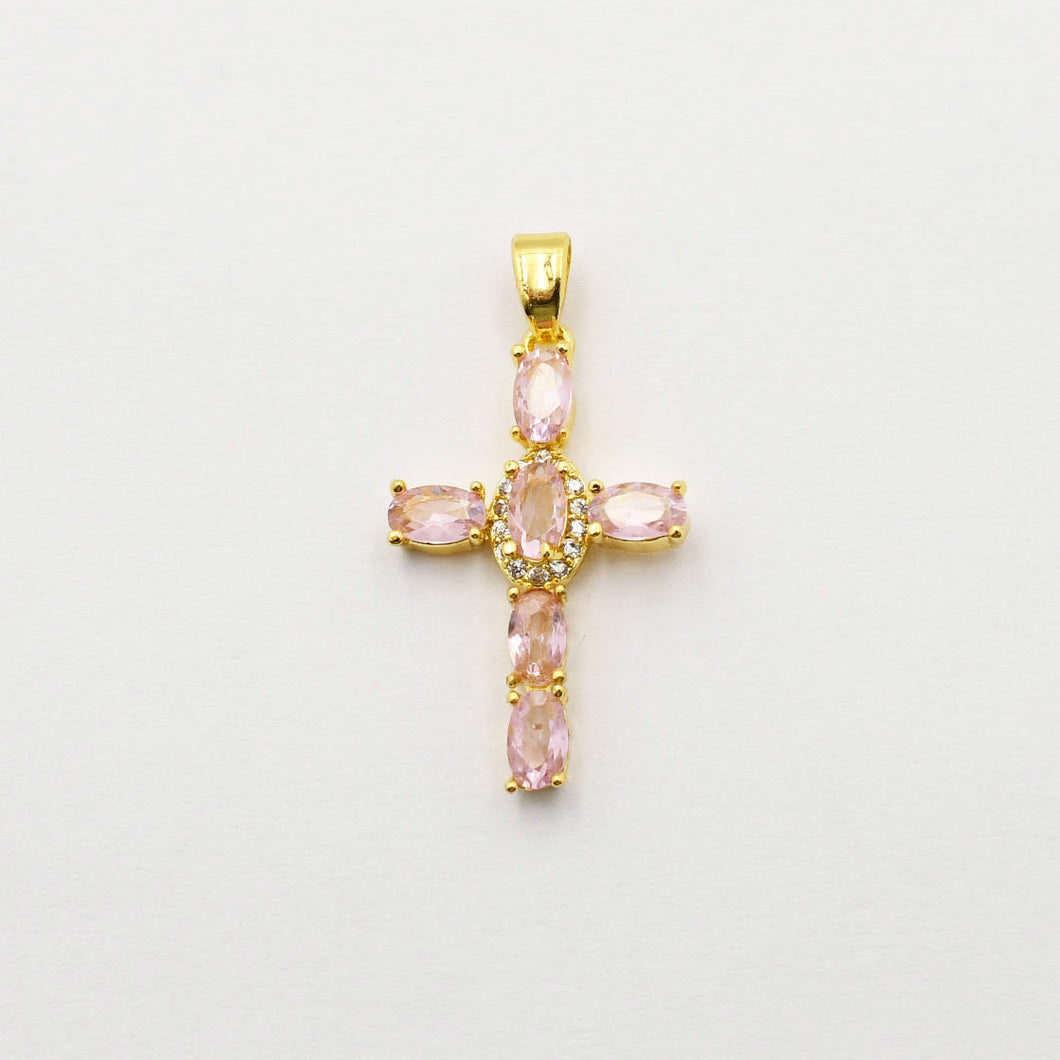 Pink Stone Cross Charm
