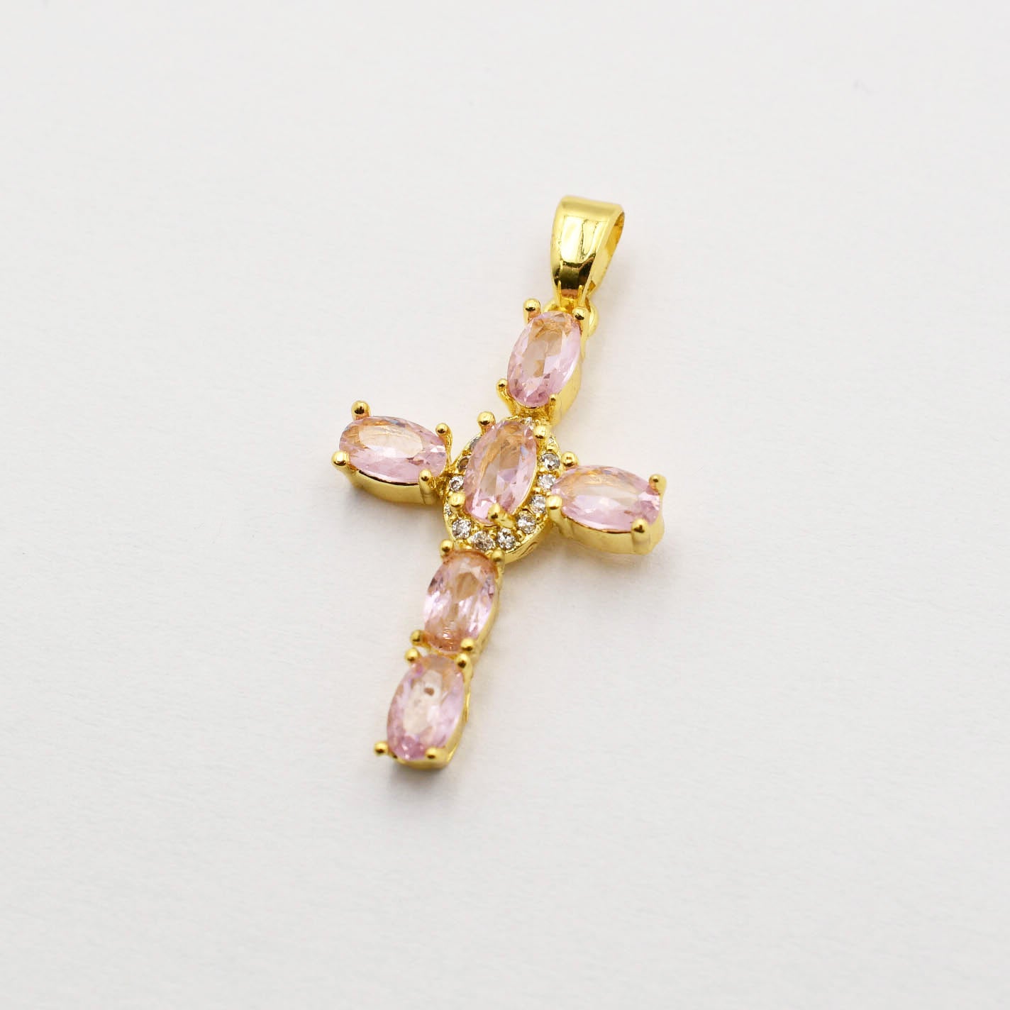 Pink Stone Cross Charm CH-170