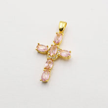 Load image into Gallery viewer, Pink Stone Cross Charm
