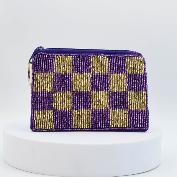 Checkered Purple/Gold Keychain Pouch