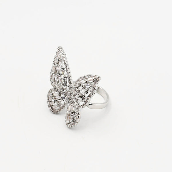 Silver Big Butterfly Crystal Ring