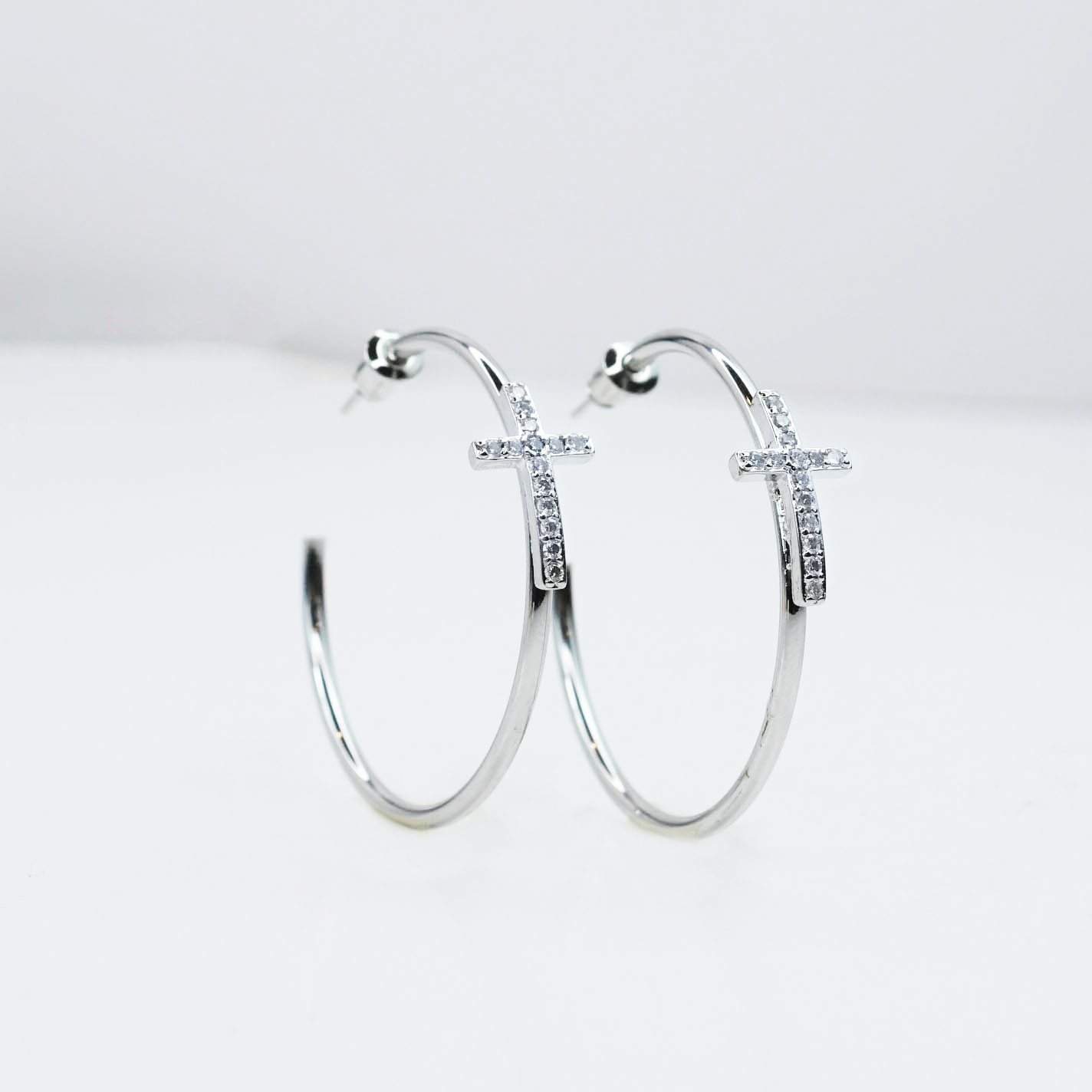 Silver Crossed Grace Hoops