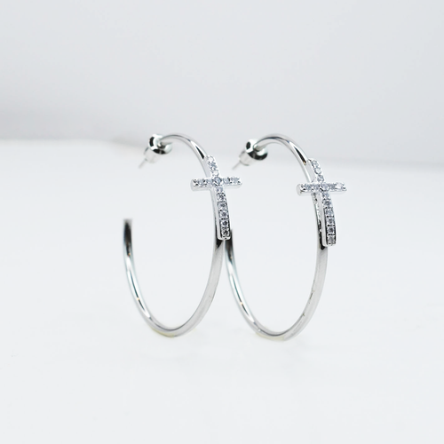 Silver Crossed Grace Hoops