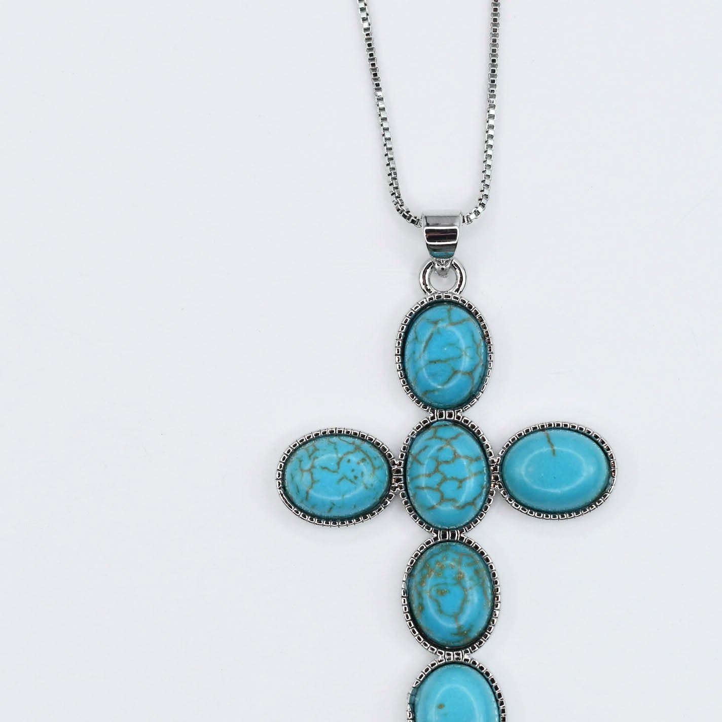 Turquoise Faith Cross Silver Necklace