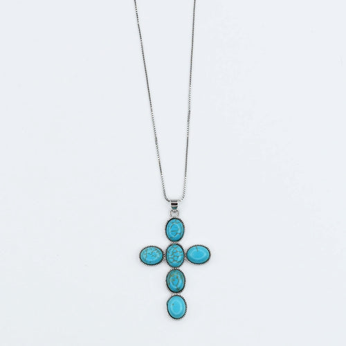 Turquoise Faith Cross Silver Necklace