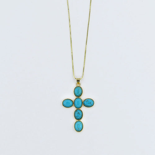 Turquoise Faith Cross Gold Necklace