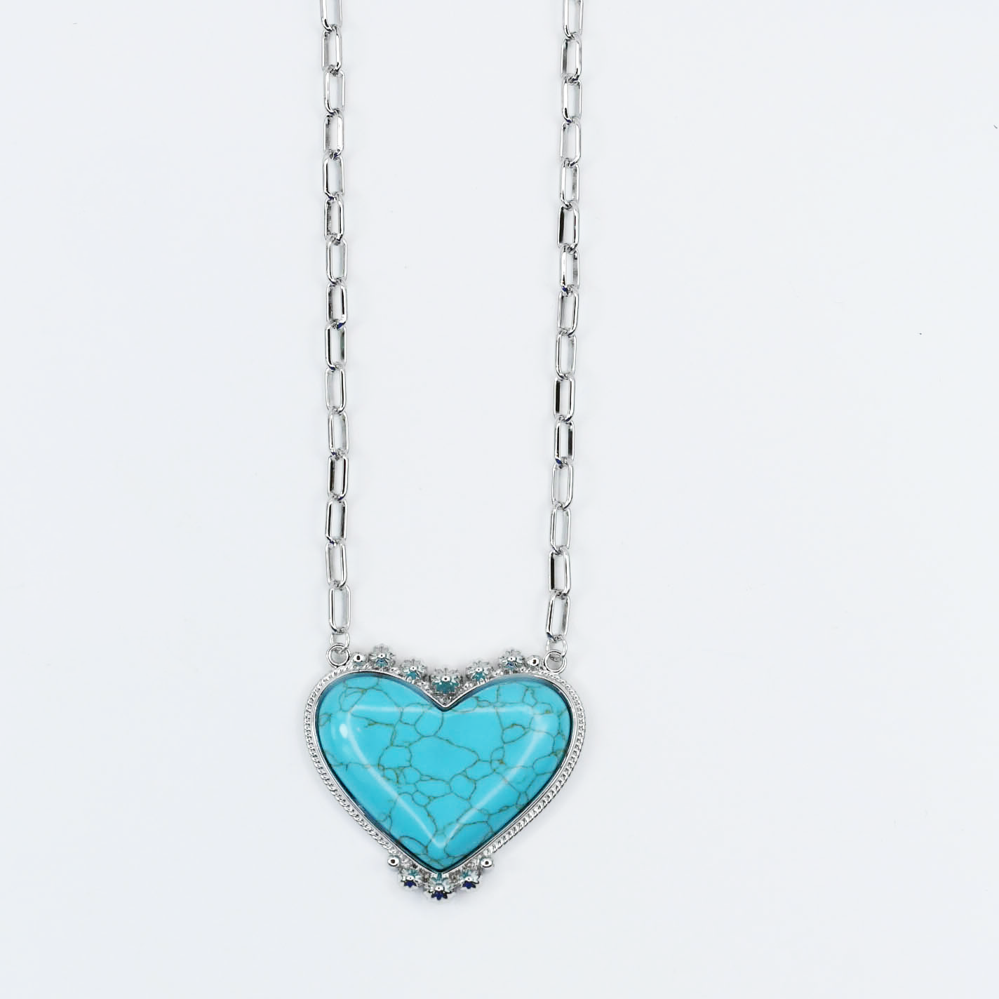 Turquoise Heart Treasure Silver Necklace