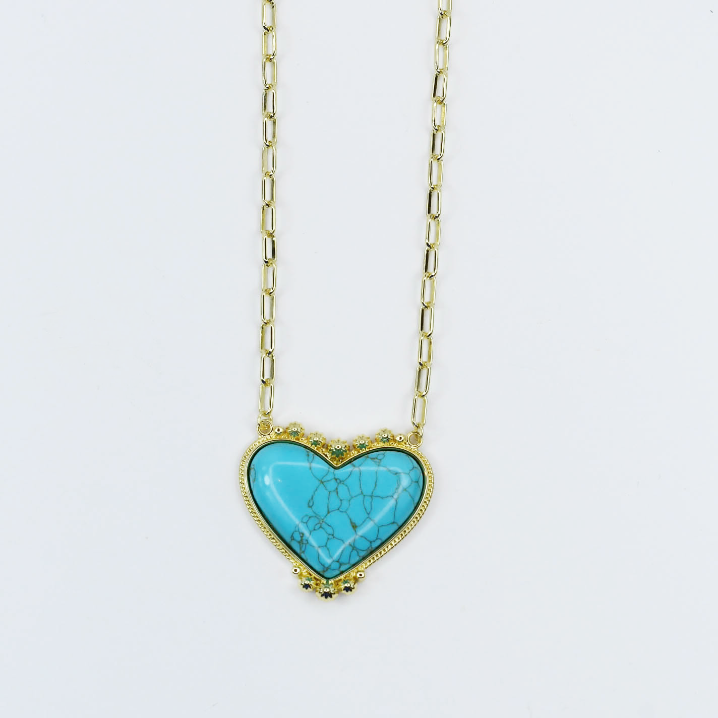 Turquoise Heart Treasure Gold Necklace