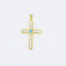 Load image into Gallery viewer, Pearl Gem Cross Charm
