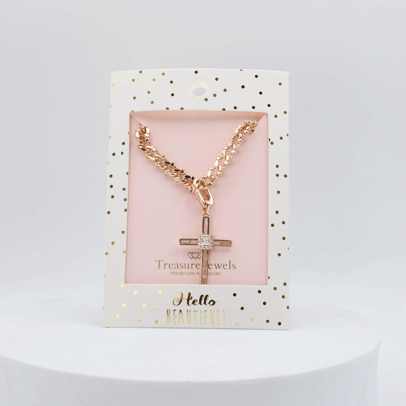 Elegant Cross Rose Gold Necklace I-38