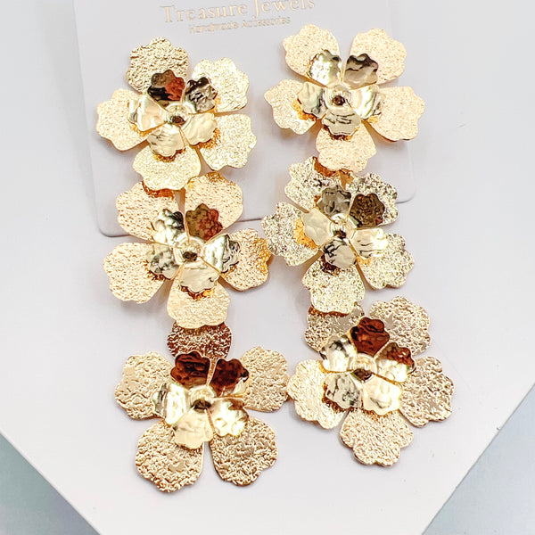 Triple Flower Gold Earrings A2