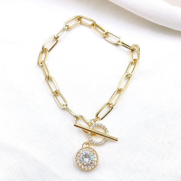 Drop Crystal Toggle Bracelet Gold O23