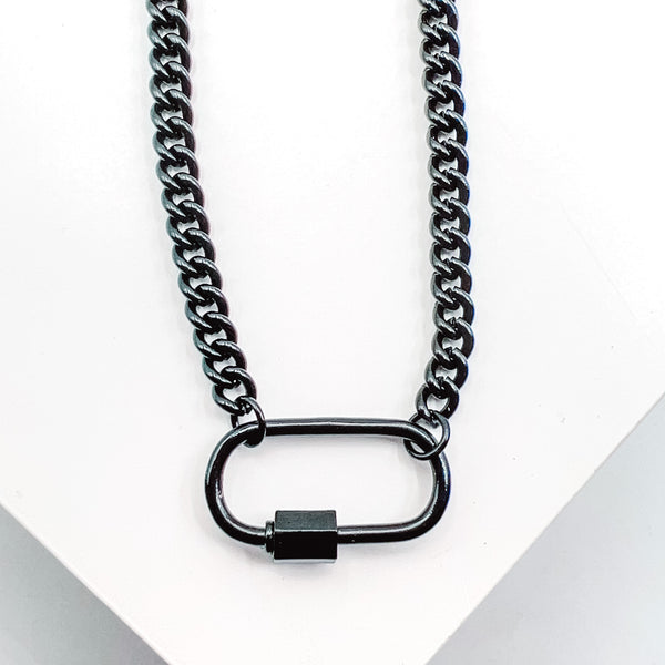 Black Enamel Clip Necklace L5