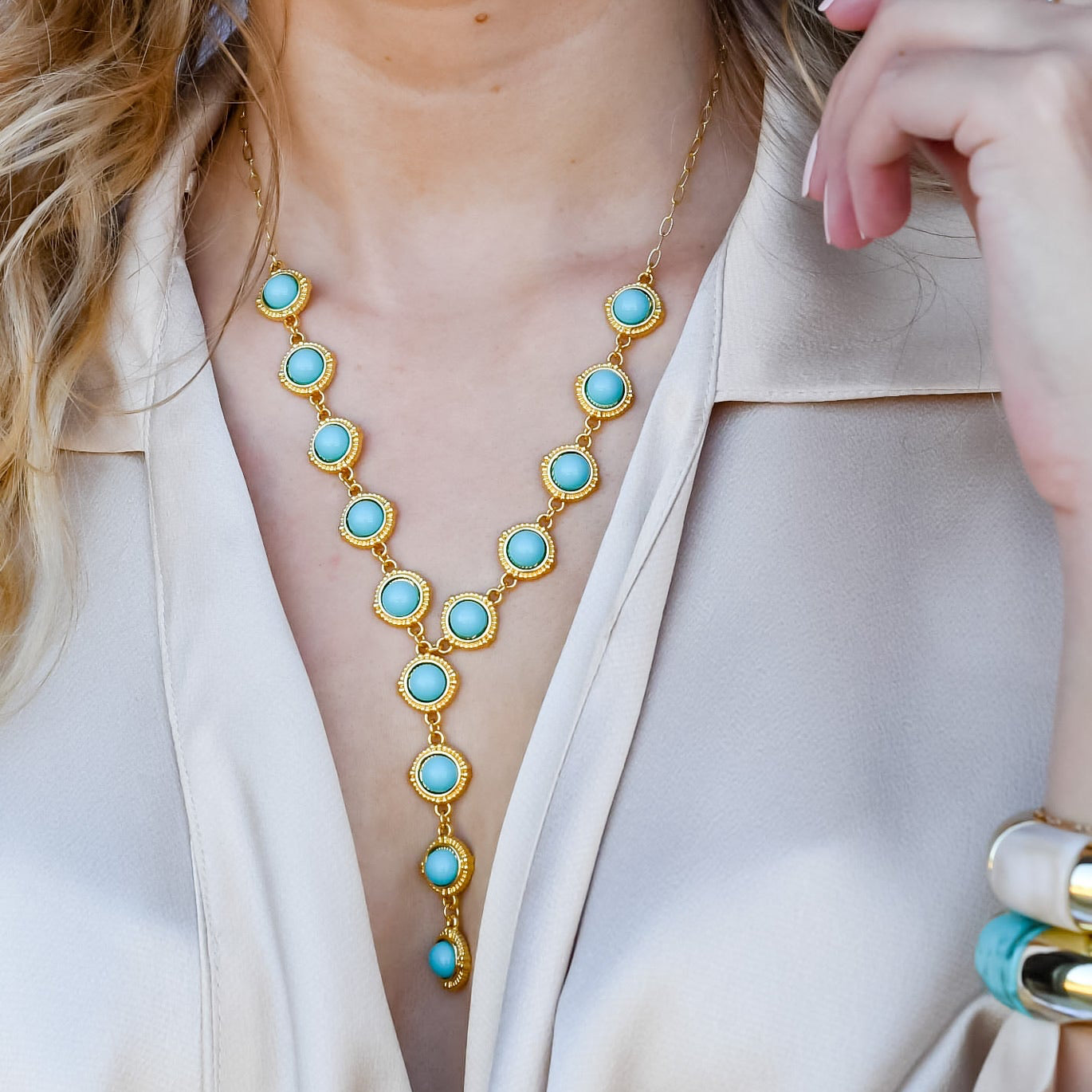 Turquoise Cascade Gold Necklace