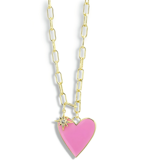 Enamel Heart/Star Necklace Light Pink J10