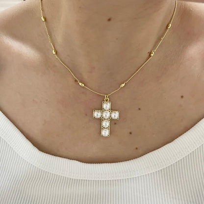 Pearl Cross Necklace F12