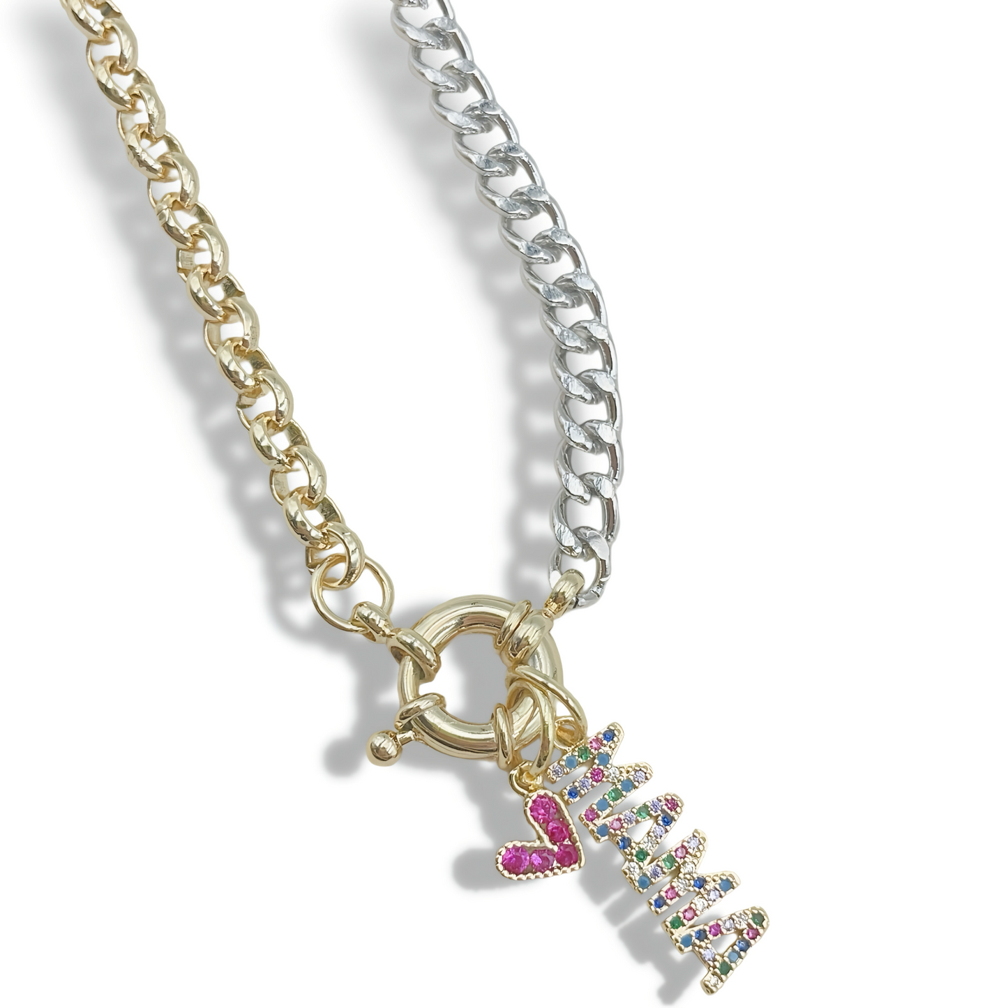 Mama heart rainbow necklace J25