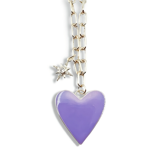 Enamel Heart/Star Necklace Purple J10