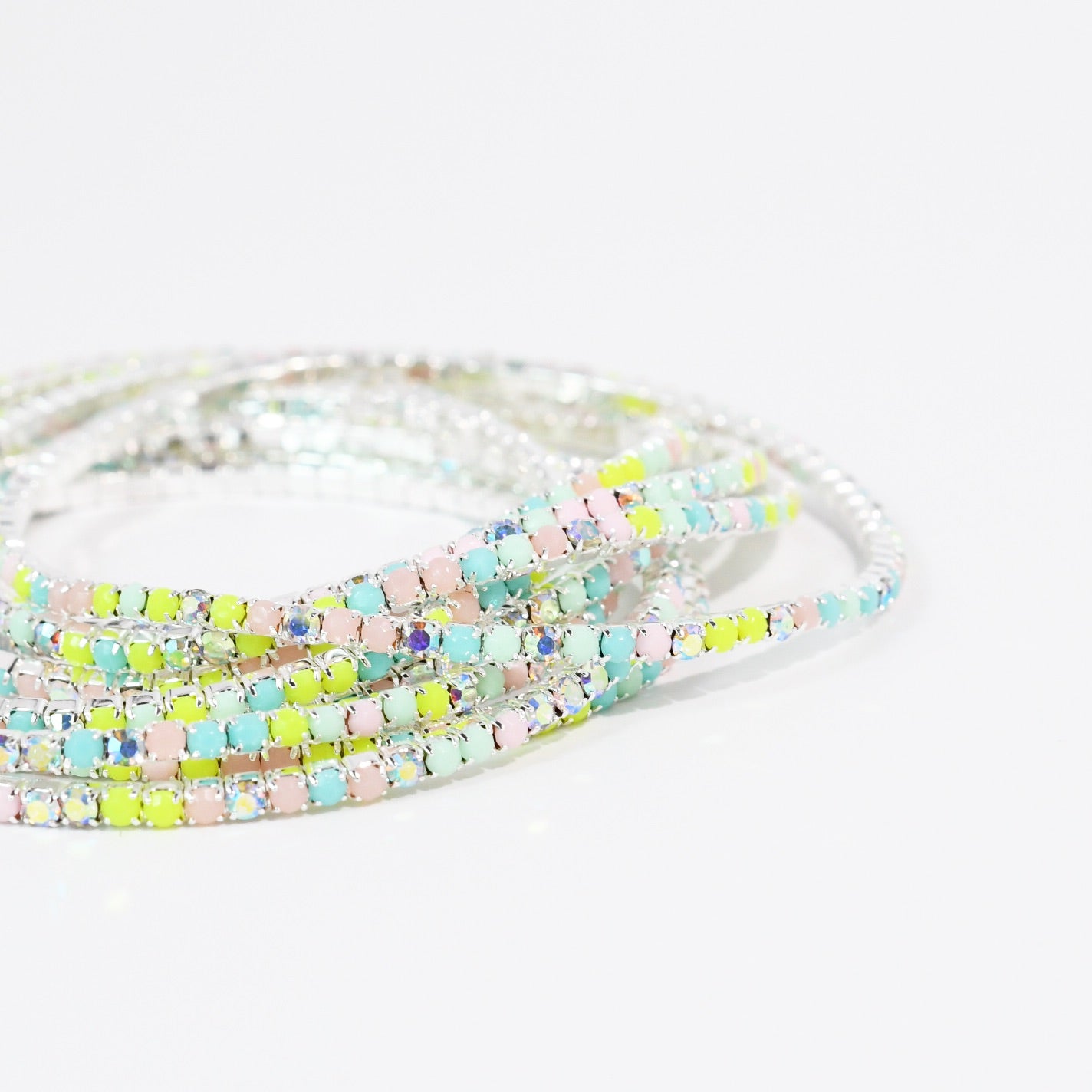 Silver Neon Crystal Bracelet Set