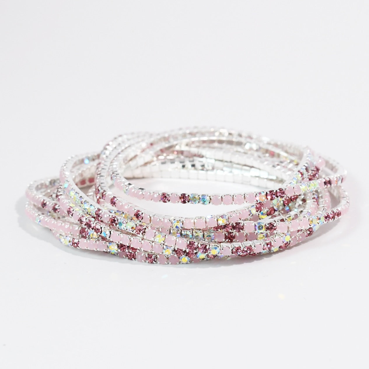 Pinks Silver Crystal Bracelet Set