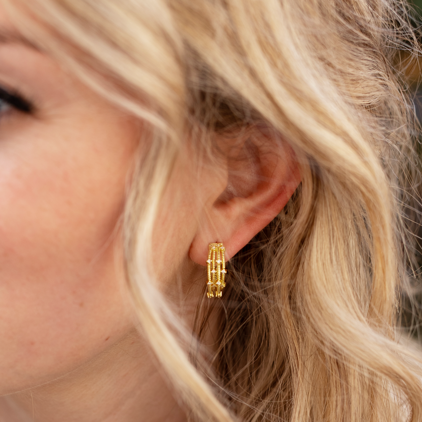 Golden Crystal Twist Hoops