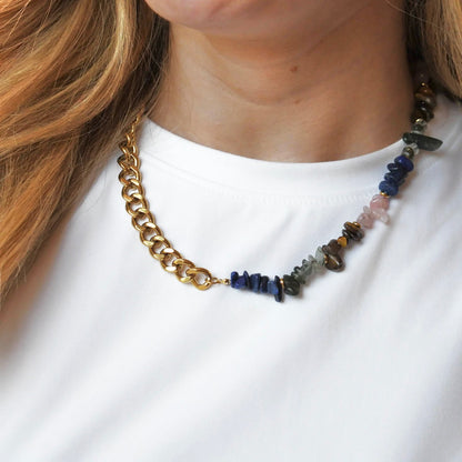 Blue Stone & Chain Necklace