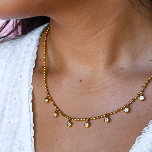 Water Proof Dropping Crystals Necklace
