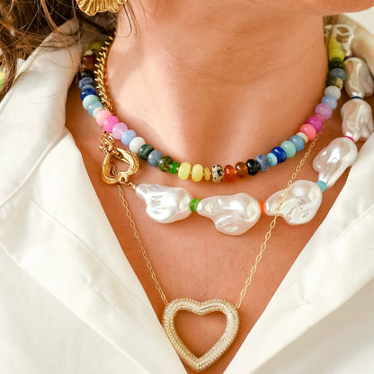 Colorful charms gold necklace featuring gemstone details, layered jewelry design, trendy accessory for women’s jewelry collections, boutique wholesale fashion necklace that is hypoallergenic, tarnish free, and waterproof jewelry with a cute aesthetic statement style