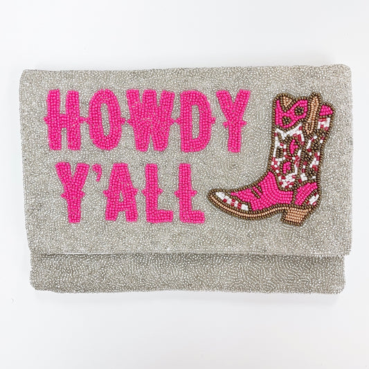 Howdy Y'all beaded clutch