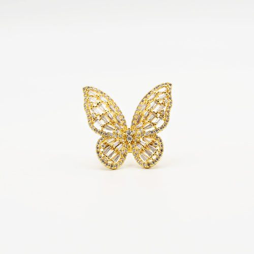 Gold Big Butterfly Crystal Ring