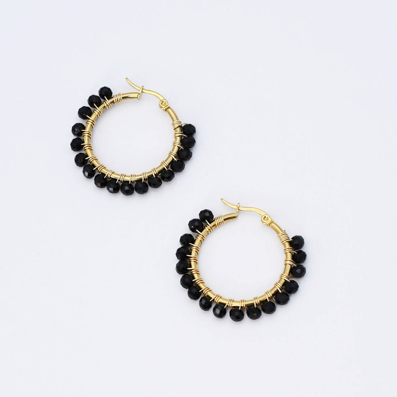 Small Black Beaded Hoop D52